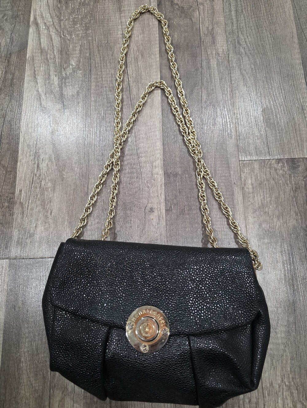 HENRI BENDEL Crossbody Bag Black Gold Chain Camera Flap Bag Designer Luxury